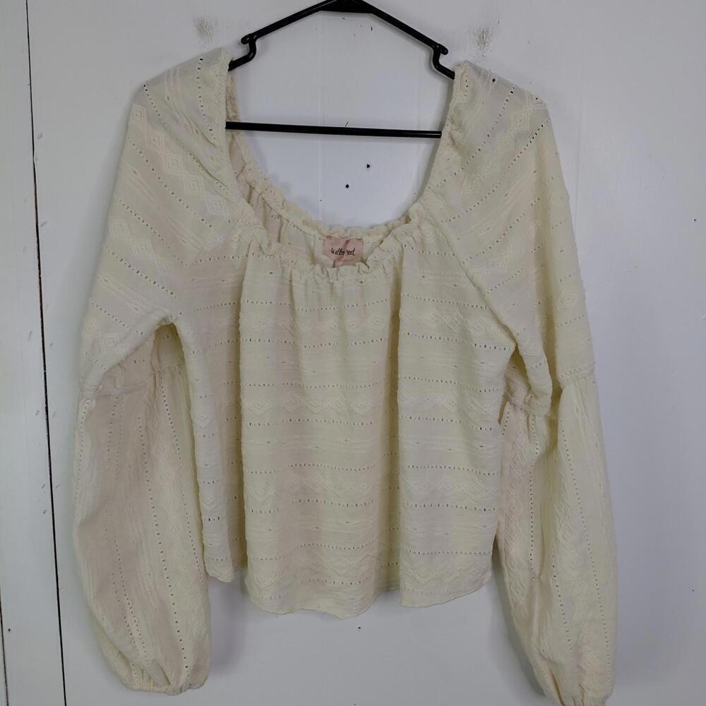 Willow Root Top Womens Large Eyelet Elastic Off Shoulder Neck Cottagecore Cream